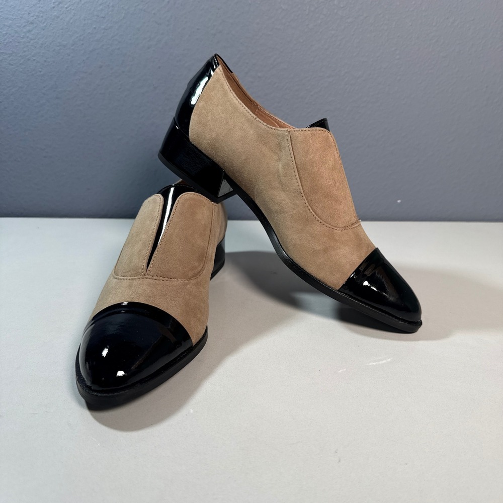 Andre Assous Loafers Womens 39 Tan Black  Suede Patent Leather Italy